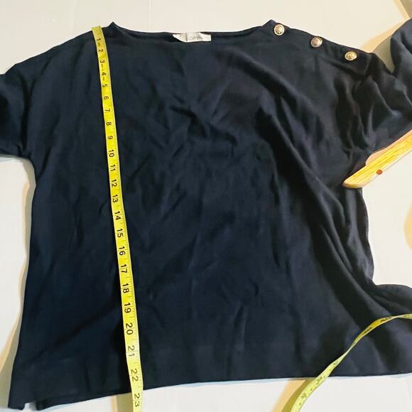 Ann Taylor Loft Harbor Gold Button Detail Top Size M Medium NWT Navy - Picture 8 of 9
